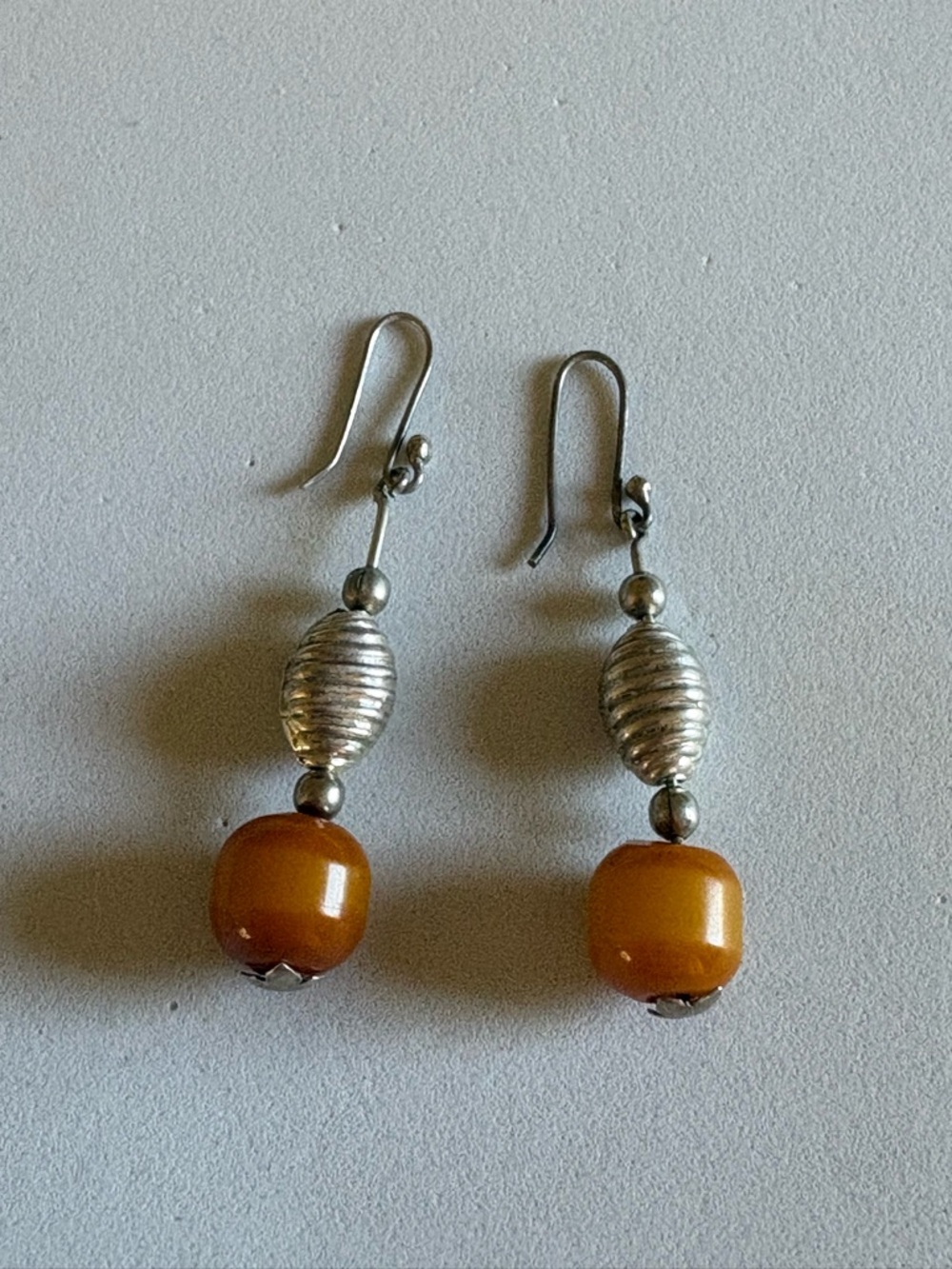 Vintage Baltic Amber Sterling Drop Earrings